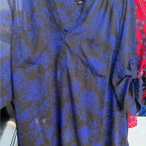 Torrid Black and Blue Floral Blouse